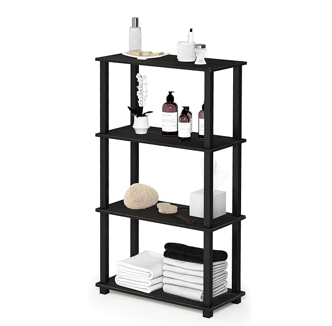 Furinno Turn-N-Tube 4-Tier Multipurpose Shelf Display Rack, Square Tube, Espresso/Black