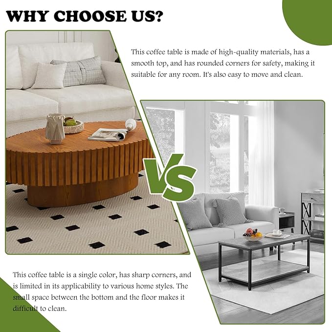 Oval Coffee Tables for Living Room 43.3" Olive-Shaped Fluted Coffee Table with Sturdy Pedestal Modern Wood Drum Coffee Table Contemporary Center Table for Farmhouse Apartment (Oval Wood)