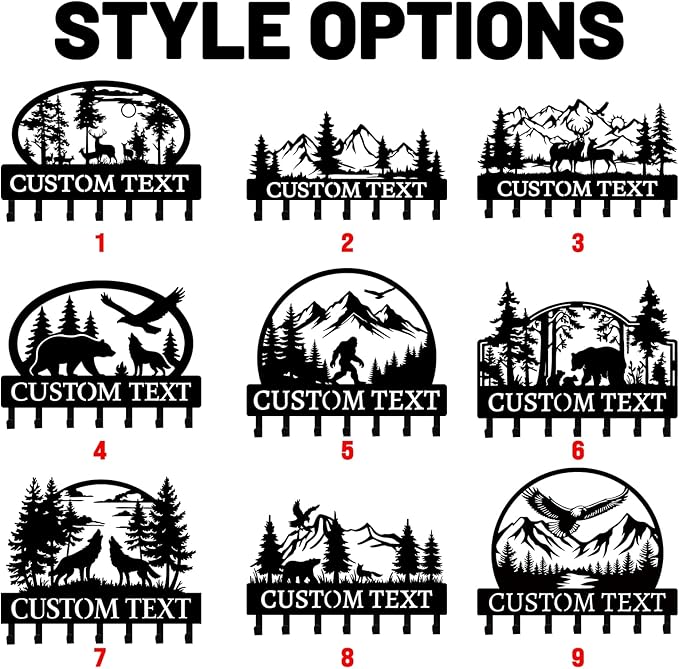 Personalized Metal Key Holder Wall Mount, Forest Key Hooks for Wall, Coat Hooks, Mountain Wall Decor, Key Organizer Rack for Entryway Office Kitchen Front Door, Housewarming Gifts