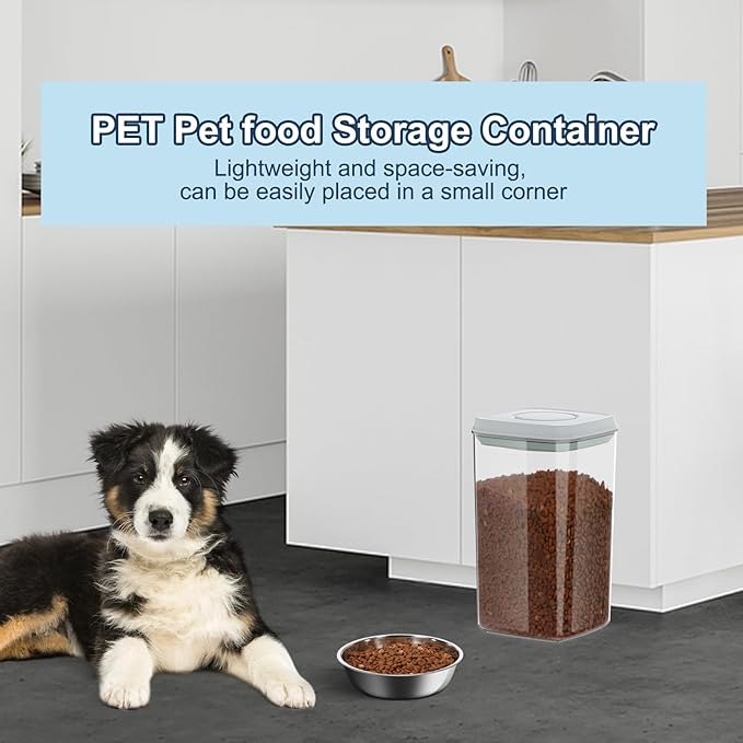 Airtight Dog Cat Food Storage Container and Dog Treat Containers BPA-Free, PET Clear Stackable Pet Storage Bin, 1 Cup Scoop, 1 Sponge cleaning brush, Pop Top, With handle-4.2Qt 2Pack