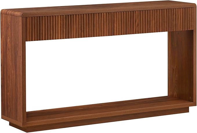 59" Rustic Flute Console Table with 2 Drawers, Modern Farmhouse Entrance Table, Sofa Table for Behind Sofa, Hallway Table with Storage Compartment, Suitable for Hallway and Living Room,Walnut
