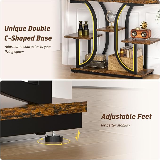 XCSOURCE Console Table, 42.5" Entryway Table with Storage Shelf, 5-Tier Sofa Table Behind Couch, Hallway Accent Tables for Living Room, Entrance, Foyer, Rustic Brown