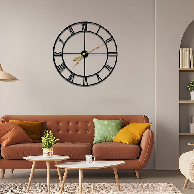 36inch/91cm Large Wall Clocks for Living Room Decor,Wall Clocks Battery Operated,Metal,Decorative,Analog,Silent, Non Ticking,Extra Large Wall Clock (Iron Roman Numerals, 36 inches)