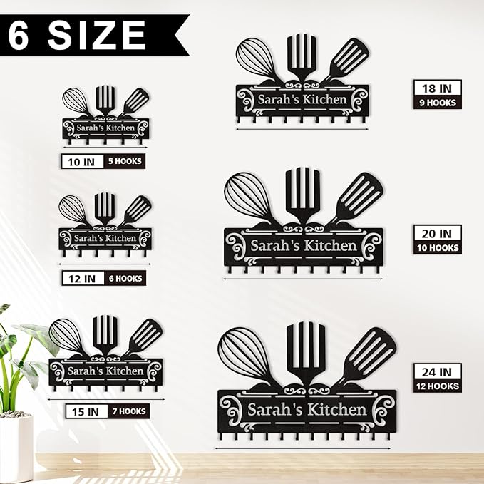 Personalized Metal Key Holder Wall Mount, Custom Kitchen Theme Key Hanger Organizer, Kitchen Hooks for Utensils, Home Decor for Dining Room Restaurant Entryway Office, Housewarming Gifts Color08