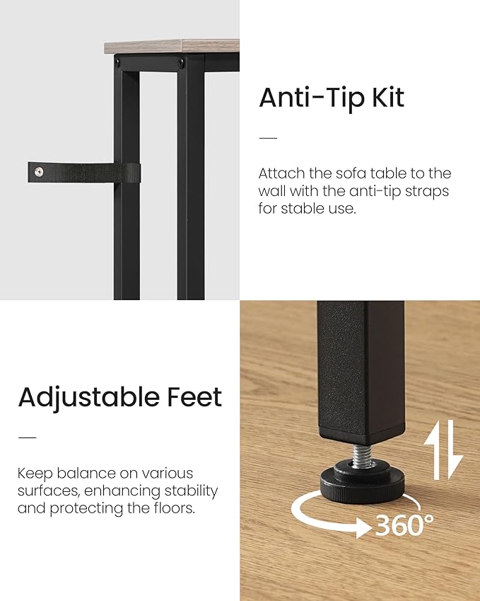 62.99" Narrow Console Table with Power Outlet 7.1" Skinny Sofa Table, Long Behind Couch with Charging Station for Hallway, Living Room Greige and Black TXG16UBG