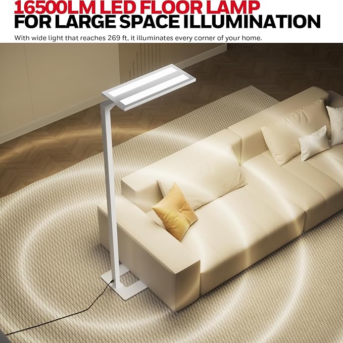 Honeywell 16500LM LED Floor Lamp - 06E Ultra Sunturalux Eye Caring 4000K Natural Daylight Modern Tall Reading Lamp, 160W Dual Light Source Dimmable Standing Light for Home Office Living Room Bedroom