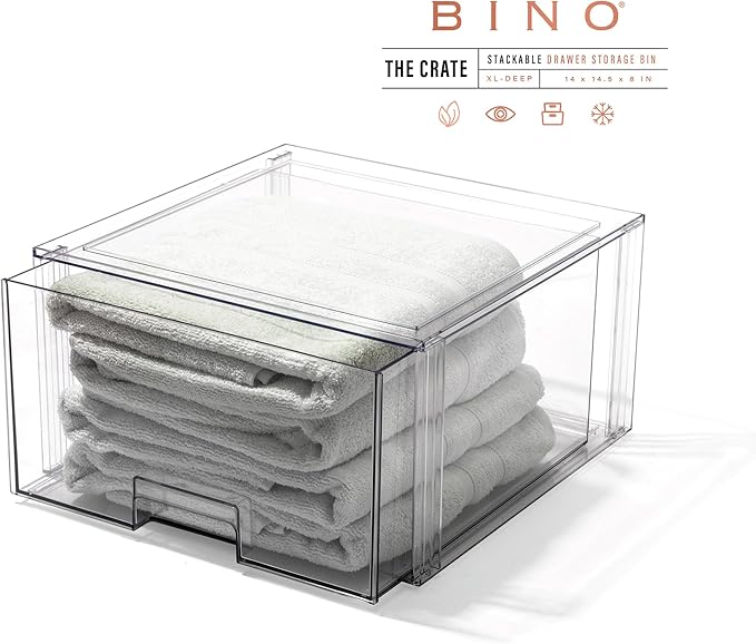 BINO | Stackable Storage Drawers, Tall X-Large - Clear | THE CRATE COLLECTION | Storage Bins With Drawers | Bathroom Organizers | Under Sink Organizer | Vanity Cabinet Home Organization