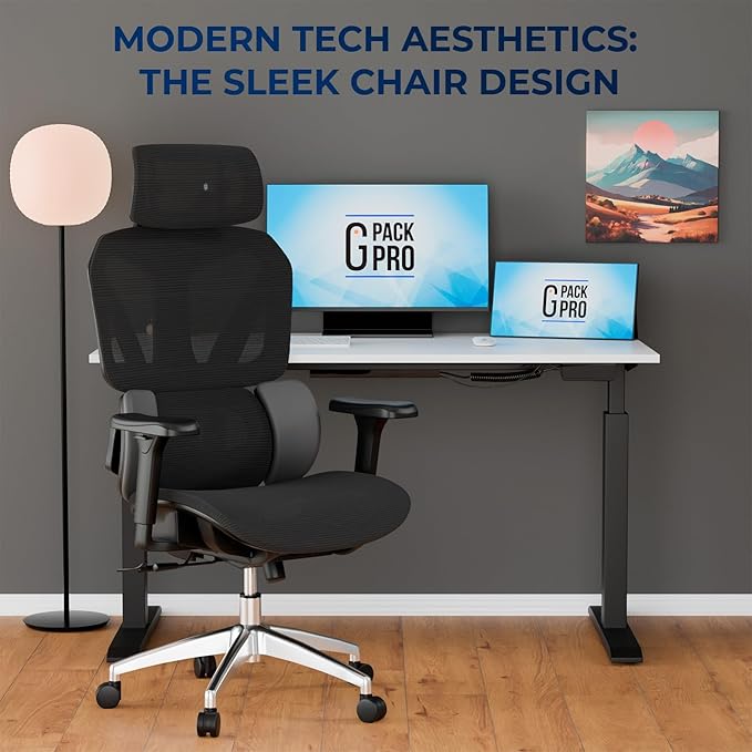 Ergonomic Office Chair – Mesh Office Chair with Headrest, Adjustable Armrest and Lumbar Support – Holds Up to 290lbs (GPP-MAX-90)