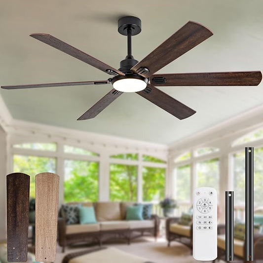 BOOMJOY 60 Inch Black Outdoor Ceiling Fans with Lights and Remote, Dimmable 6 Blade Large Outdoor Ceiling Fans for Patios, Black Ceiling Fan with Light for Bedroom Indoor Living Room