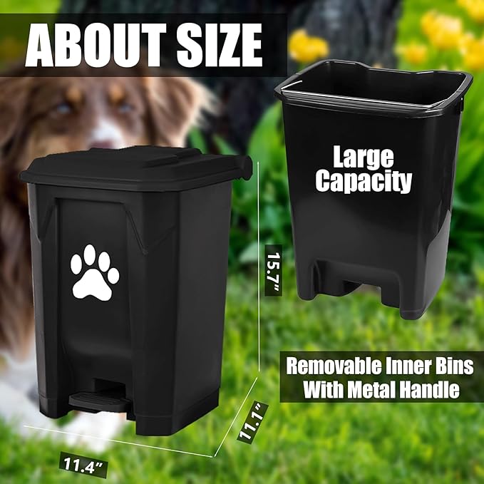 tebiete Dog Poop Trash Can Outdoors Pet Waste Station with Lid Dog Waste Disposal Container with Removable Inner Bin Bucket Hands-Free Pedal Garden Yard Home with Waste Bags, Black
