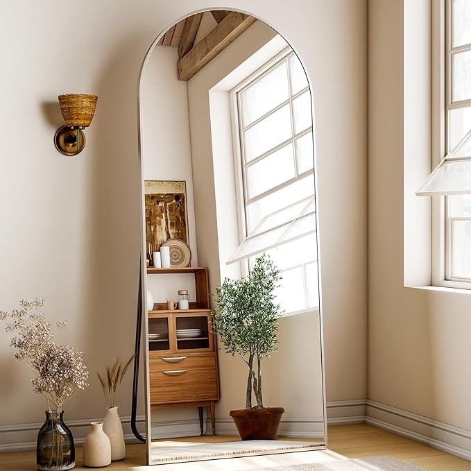 24x68 Arched Full Length Mirror Floor Mirrors with Aluminum Alloy Frame Free-Standing Wall Mounted Floor Mirrors or Large Dressing Mirror, Silver Mirror Full Length