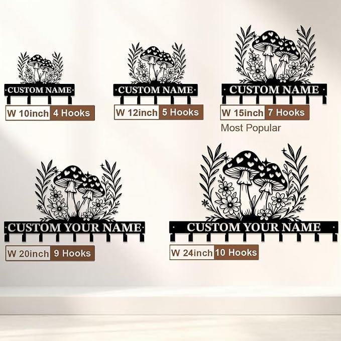 Customized Keys Holder - Personalized Mushroom Wonderland Key Hooks Wall Metal Sign Decor,Wall Holder,Door Hook (Style D)