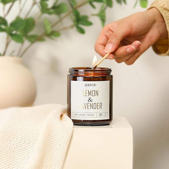 AOOVOO Lemon Lavender Scented Candle - Lavender Candle, Scented Candles, Soy Aromatherapy Candle, Soy Wax Candle, 9oz