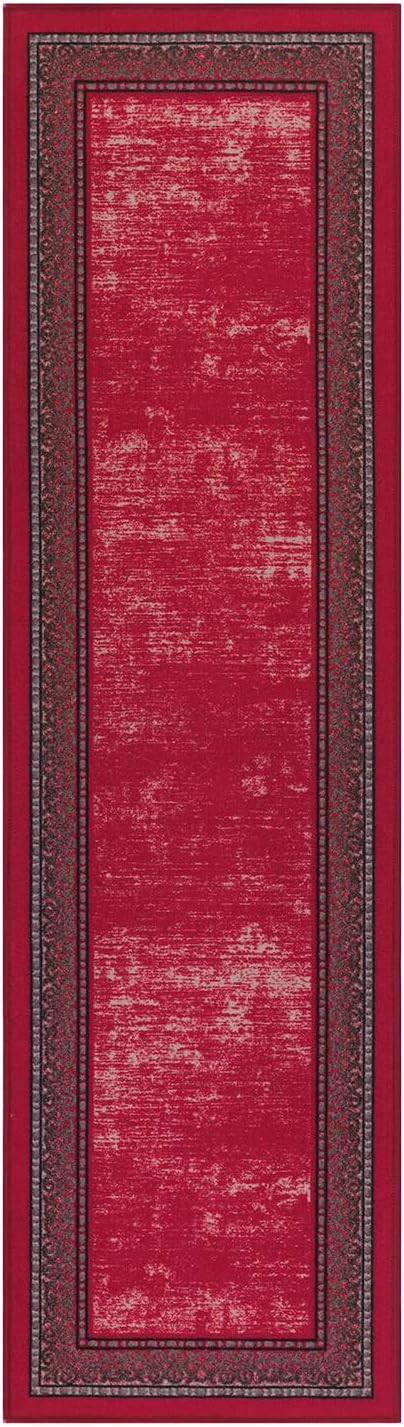 Antep Rugs Alfombras Bordered Modern 2x10 Non-Slip (Non-Skid) Low Pile Rubber Backing Indoor Area Runner Rug (Red, 2' x 10')