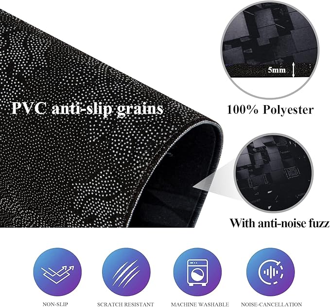 Office Chair Mat Gaming Chair Mat for Hardwood Floor Noise Cancelling Gaming Chair Mat Office Chair Octagon Carpeted Mat (Black-2)