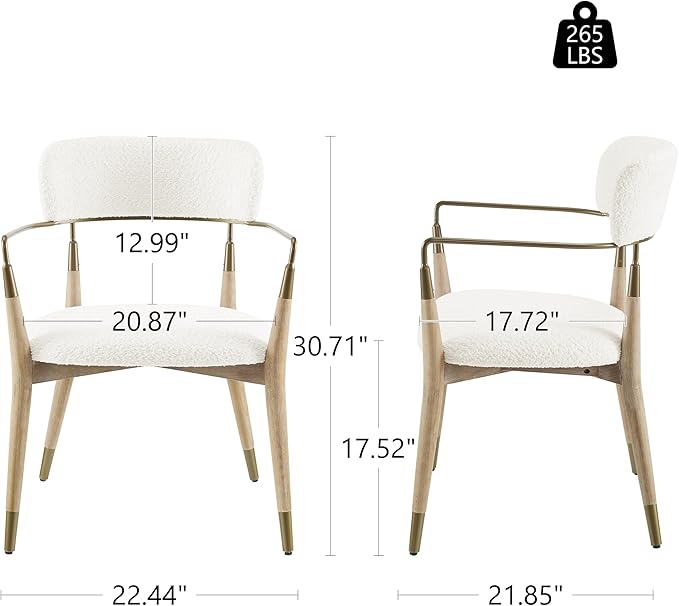 Art Leon Wishbone Dining Chairs - Mid Century Modern Dining Room Chairs, Boucle Fabric Upholstered Accent Chairs with Wood Legs, Arm Chair with Open Backrest, Set of 4, White