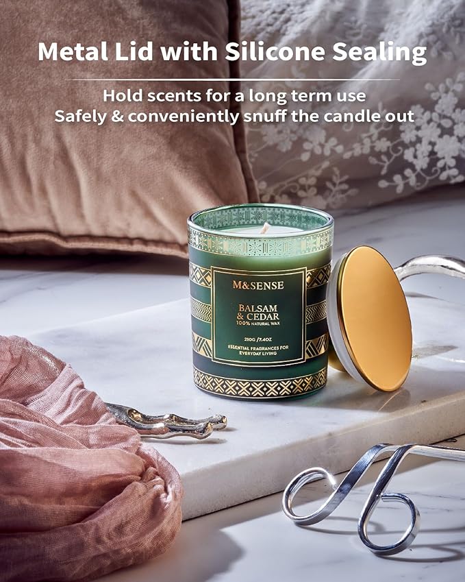 M&SENSE Christmas Candle, Balsam Cedarwood Scented Candles, Soy Candles for Home Scented, Luxury Holiday Candle Gift for Women & Men, 7.4 Oz 45 Hours Long Burning