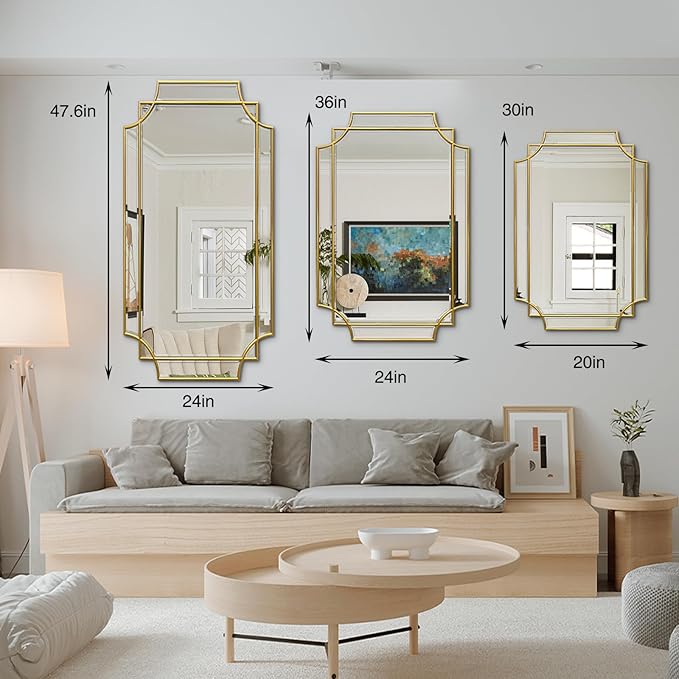 Gold Beveled Mirror, 20"x30" Bathroom Vanity Mirrors for Over Sink, Modern Rectangle Mirror with Wood Frame, Elegant Decorative Mirrors for Living Room Bedroom Fireplace Entryway Hallway