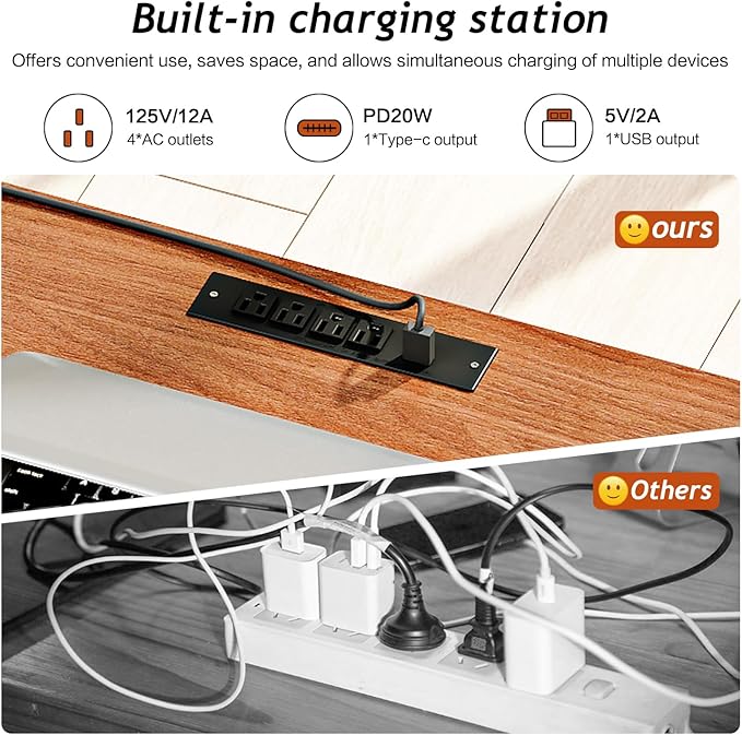 59" Home Office Desks, Executive Desk, Farmhouse Computer Desk with 7 Drawers and Charging Station, File Drawer, Rustic Computer Writing Desk,Antique Cream