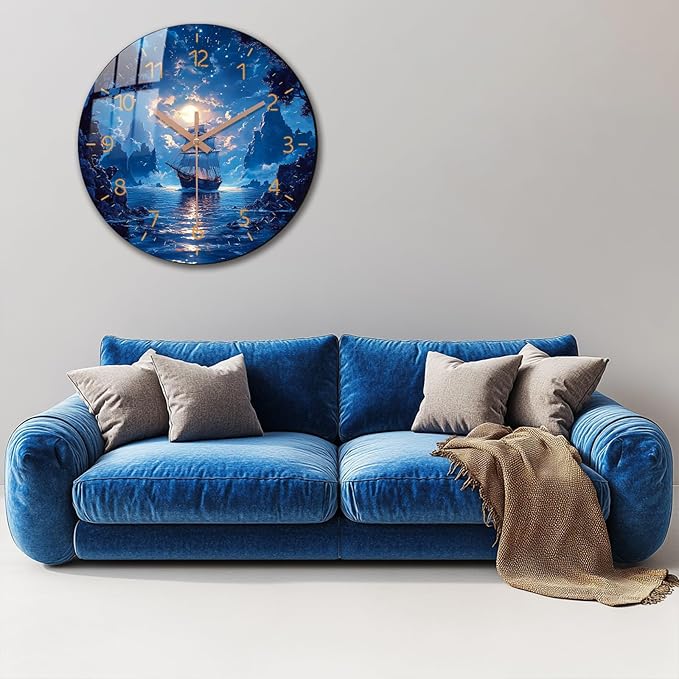 Large Coast Wall Clock 16 inch Modern Beach Wall Clock Wooden Silent Analog Clock for Office, Living Room Marine Decoration Battery Operated