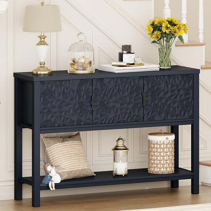 FATORRI Console Table for Entryway, Modern Sofa Table with Storage, Entry Tables with Shelf for Living Room Hallway (47.24 Inch Wide, Navy Blue)