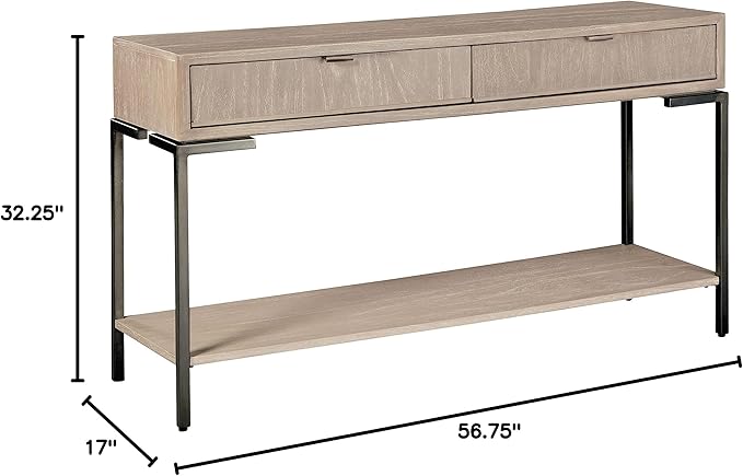Hekman Furniture Sofa Table Scottsdale Finish, 2 Box Drawers Single Bottom Shelf Square Metal Legs Wooden Surface, Mindi Veneer Solid Material Best Coffee Table for Living Room & Home Decor