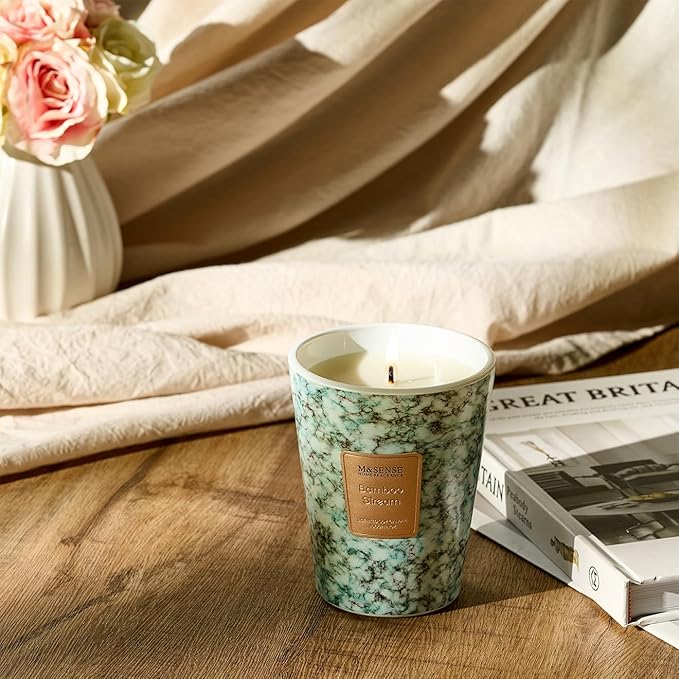 M&SENSE Bamboo StreamScented Soy Candle, 3 Wick Highly Scented 14.1 Oz 80H, Aromatherapy Christmas Gift for Women and Men