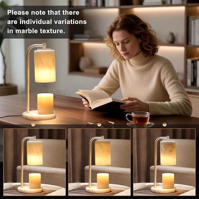 Marble White Candle Warmer Lamp, Bedroom Home Decor Marble Base White Electric Candles Warmer with Timer & Dimmer, Housewarming Gifts, Spring & Easter Decorations