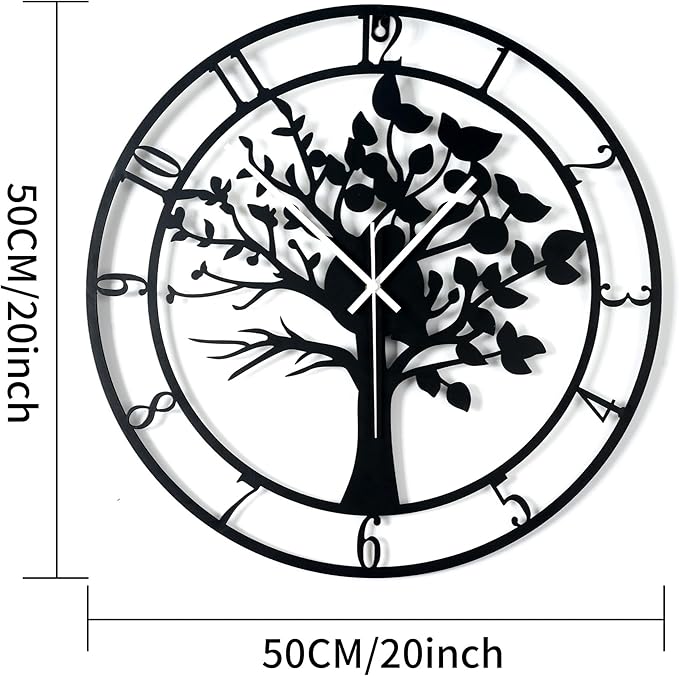 20inch/50cm Large Tree of Life Wall Clocks for Living Room Decor,Bedroom,Battery Operated Metal Big Decorative Silent Non Ticking Wall Clock for Farmhouse(Tree of Life, 20 inches)