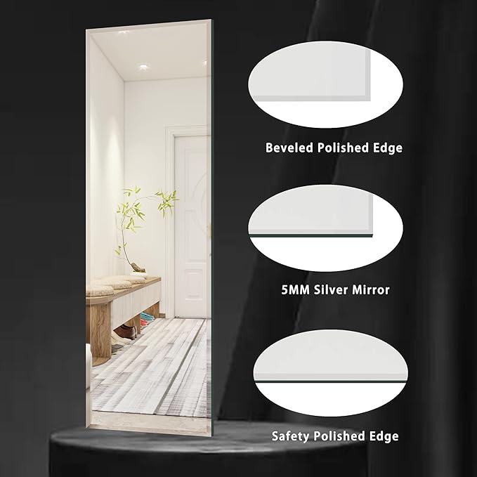 Full Length Mirror Door Hanging, 59X16 Full Length Hanging,Beveled Mirror Frameless，Bedroom, Wardrobe, Door (59 * 16 Inch)