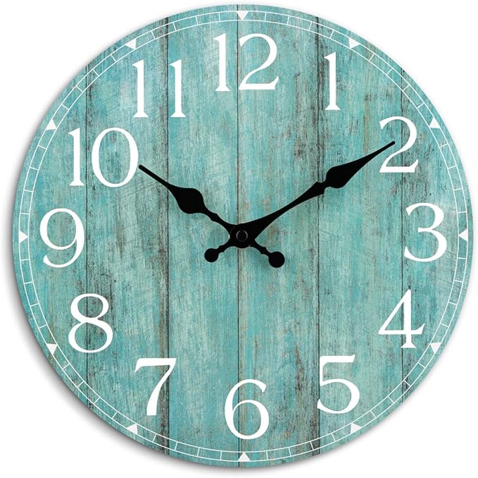 HYLANDA Wall Clock, 16 Inch Teal Silent Non-Ticking Kitchen Decor, Rustic Vintage Country Retro Decorative Clocks Battery Operated for Bathroom Bedroom Living Room Office(Aqua)