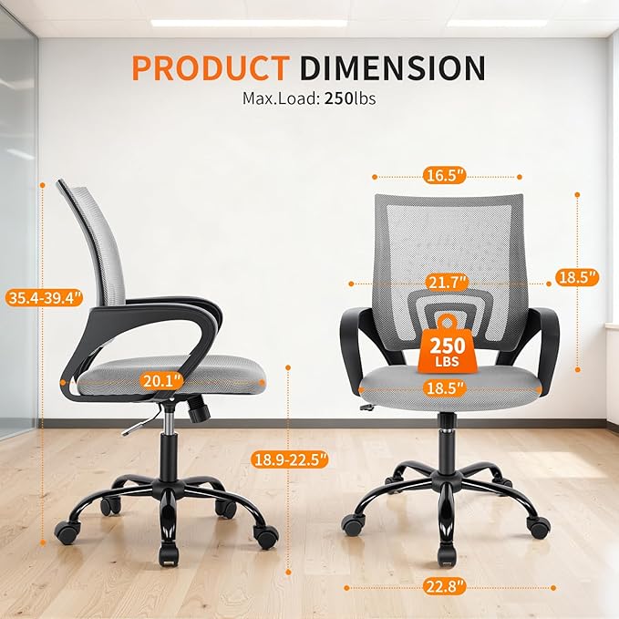 BestOffice Office Chair Ergonomic Cheap Desk Chair Mesh Computer Chair Lumbar Support Modern Executive Adjustable Stool Rolling Swivel Chair for Back Pain (Grey)