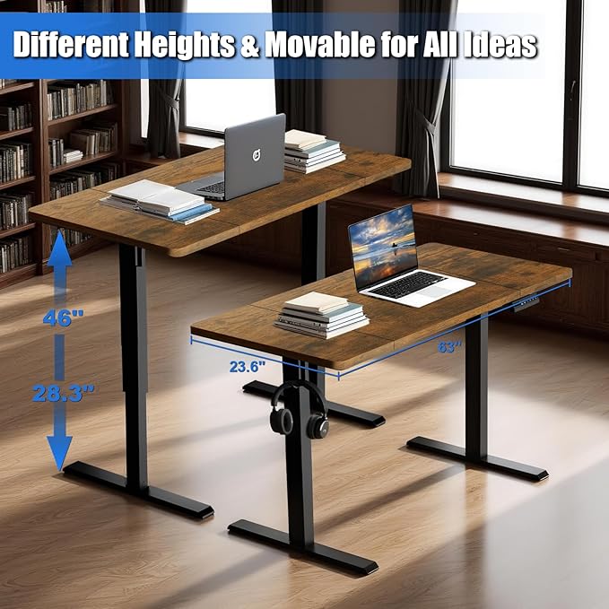 Standing Desk with Splice Board Adjustable Height- 63 inch Mobile Stand up Desk with Wheels, Portable Sit Stand Desks Electric with Lockable Casters