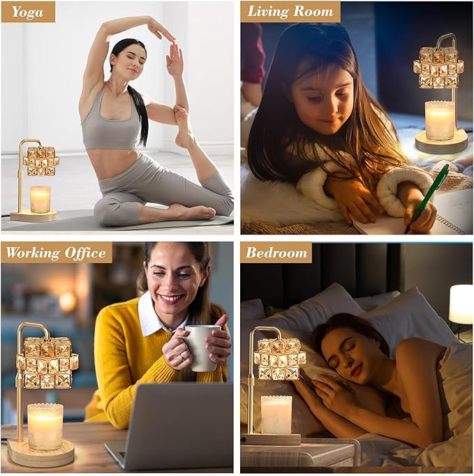 Uflatek Candle Warmer Lamp with Timer, Adjustable Height Dimmable Electric Candle Lamp Warmer with 2 Bulbs, Wax Melting Lamp for Vintage Home Decor, Housewarming Gift