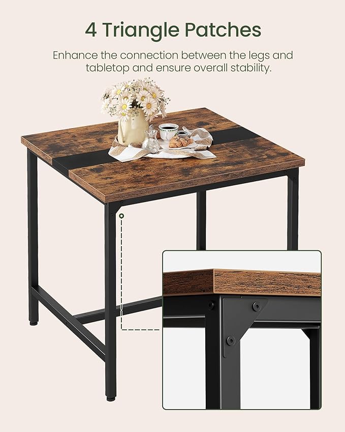 Square Kitchen Dining Table, 29.5'' Dining Table, Small Dining Tables, Writing Desk, Coffee Tables, for Restaurant, Living Room, Apartment, Rustic Brown and Black TCZ02BF