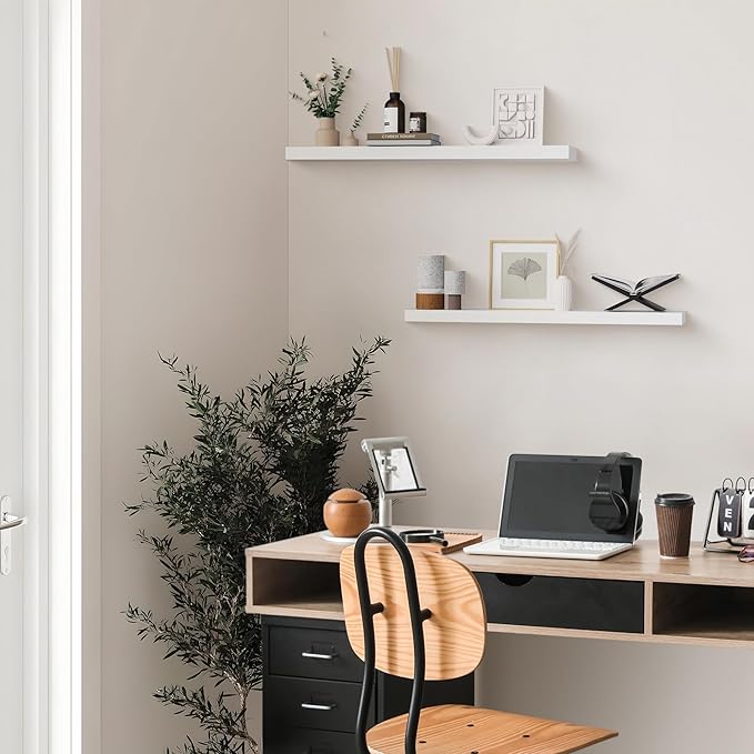 Colima Bathroom Floating Shelves for Wall, 36" Floating Wall Mounted Shelf, Rustic Wood Storage Hanging Shelf for Home Organization, Bathroom, Kitchen, Living Room (Set of 2, White)