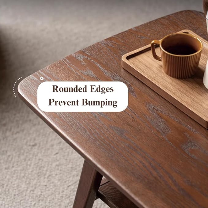 Solid Oak Wood Coffee Table - 2-Tier Modern Center Table, Living Room Tables with Double Storage for Living Rooms, Bedrooms, and Offices (Walnut, 39.37" D x 19.69" W x 17.32" H)