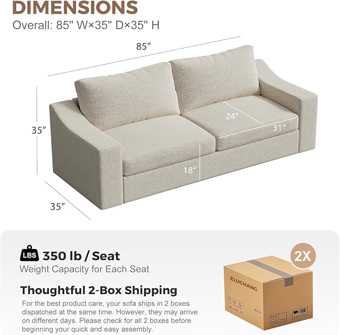 ABCASA 85" W Loveseat Couches for Living Room,Modern Linen Sofa with Removable Cover, Wide Armrest, Solid Wood Frame, Medium Firm Seat Cushion for Bedroom Office Apartment, Easy to Install, Oatmeal