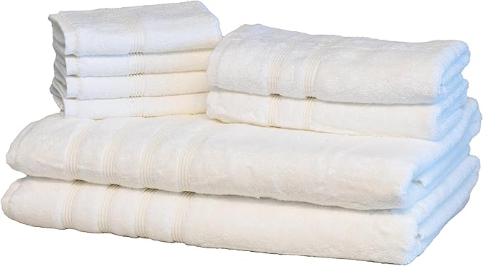 Mosobam Luxury Turkish 8pc XL Towel Set 35X70 16X30 13X13 White Oversize 700 GSM Bamboo Viscose & Aegean Turkish Combed Cotton