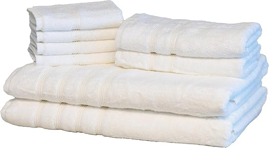 Mosobam Luxury Turkish 8pc XL Towel Set 35X70 16X30 13X13 White Oversize 700 GSM Bamboo Viscose & Aegean Turkish Combed Cotton