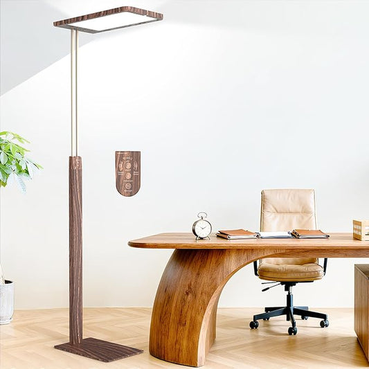STERREN Modern Vintage Industrial LED Floor Lamp, Eye-Care Height Adjustable Free-Standing Lamps, Full Spectrum Light for Reading, Office, Meeting Room, 2700-5000K, Black Walnut Wood Finish