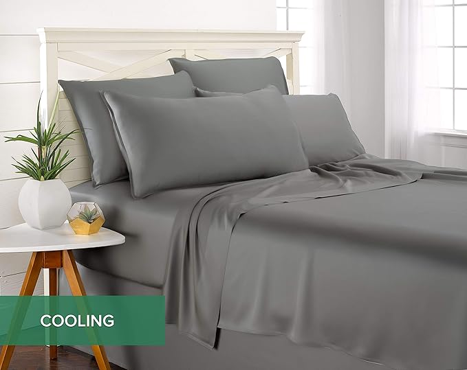 Pure Bamboo California King Sheets, Genuine 100% Organic Viscose Derived from Bamboo Bed Sheet Set, Soft & Cooling, Double Stitching, 2 Year Quality Promise (California King, Stone Grey)