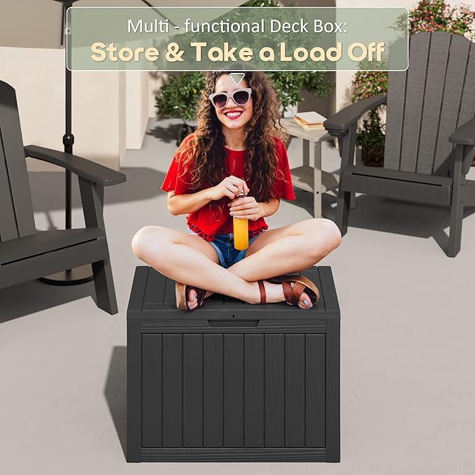 Outdoor Storage Box, Resin Deck Boxes Indoor and outdoor, Waterproof Storage Box Lockable Lid (Black, 50 Gallon)