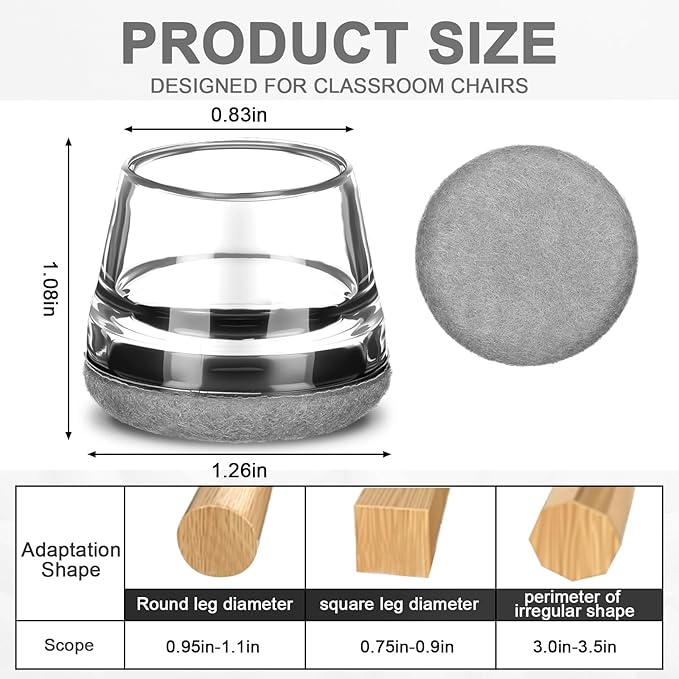 Chunful 32 Pcs Chair Leg Floor Protectors TPE Classroom Chairs & Desks Leg Covers with Quiet Felt Sliders Prevent Floor Scuffs & Scratches Desks Foot Caps Pads Teacher Classroom Supplies (Light Gray)