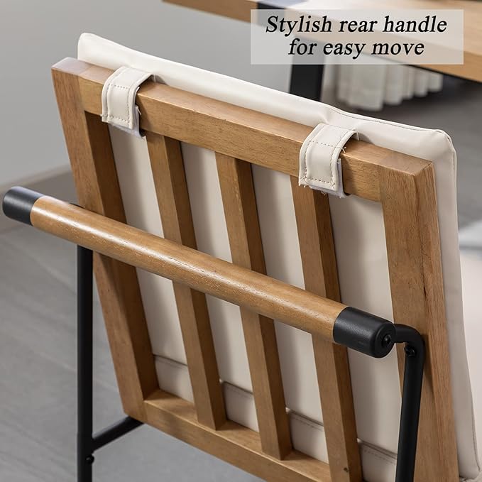 DUOMAY Mid-Century Modern Dining Chairs Set of 4, PU Leather Side Chair with Rear Handle, Armless Chair with Metal Legs for Kitchen Dining Room Living Room Vanity, Beige