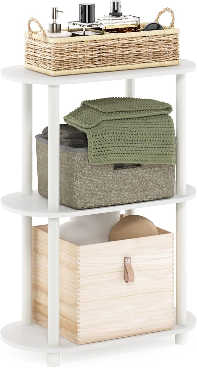 Furinno Turn-N-Tube No Tools 3-Tier Modern Oval Side Display Rack, White/Virgin White