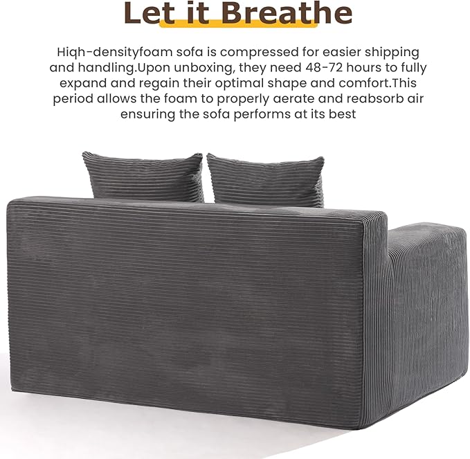 Convertible Sofa Bed, 3 in 1 Loveseat Folding Couch Bed Foldable - Boneless Couch & Floor Futon Sleeper, Corduroy Pull Out Sofa Bed with 4 Pillows for Living Room, Grey