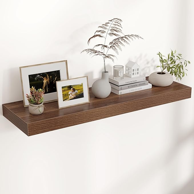 Floating Shelves for Wall, 40" W x 12" D x 2" H, 1 Pack of Long Wall Mounted Engineered Wood Shelves with Invisible Brackets for Living Room, Bedroom, Bathroom, Kitchen Decor, Walnut