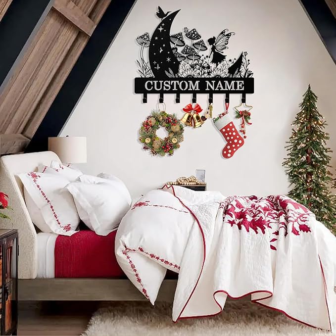 Personalized Fairy Key Holder Wall Mount, Custom Metal Keys Hanger for Wall with Name, Custom Key Rack Holder with Hooks for Home, Entryway, Front Door, Living Room, Kitchen, Bathroom