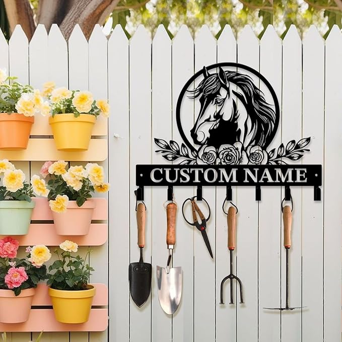 Custom Horse Key Hook - Personalized Forged Iron Wall Keys Holder with Equestrian Design, Black Metal Home Decor for Horse Theme Lovers (Style D)